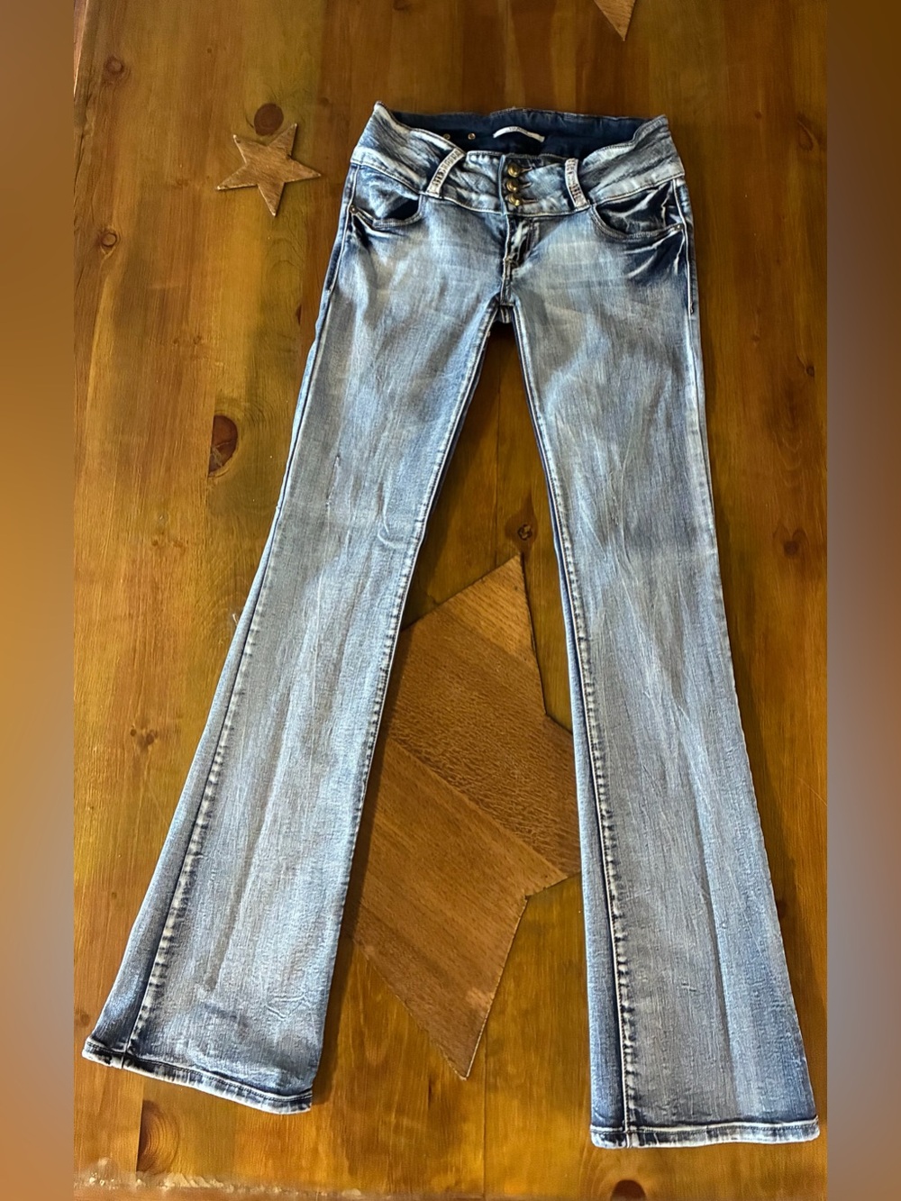 VO Virgin Only Light Wash Women's Bootcut Jeans with bling rhinestones stretch